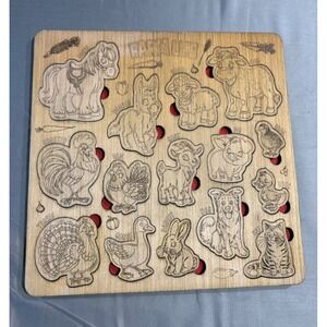 Farm Life Wooden Engraved Animal Chunky Puzzle Educational Toy Kids‎ Wood Board